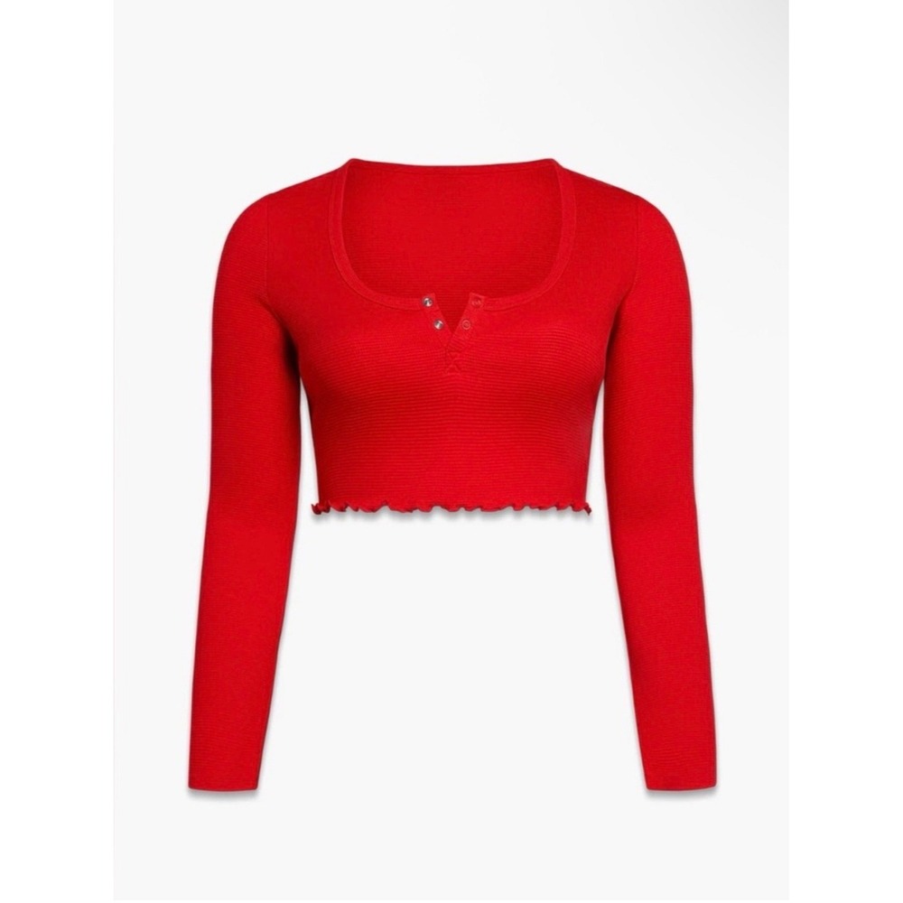 Savage X Fenty Midnight Cruise Waffle Knit Crop Top Goji Berry Red S NWT